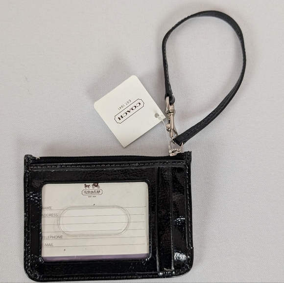 NWT Coach POPPY Black Blue Card Holder Coin Pouch With Keychain - Picture 4 of 7